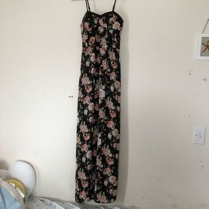 Xhilaration Long Black Floral Dress with String Straps